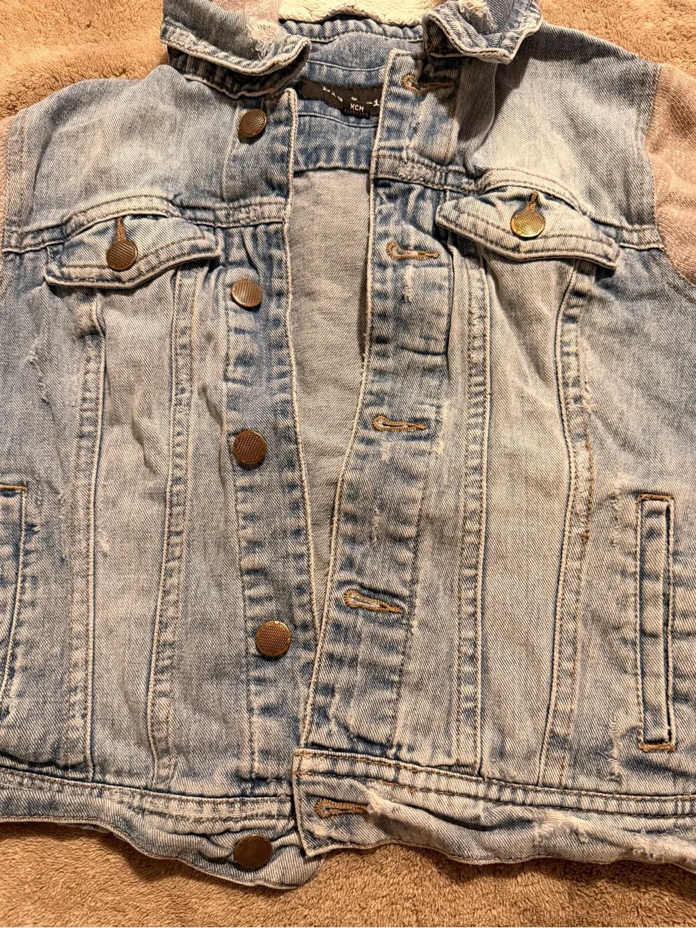 Black Rivet Light Blue Denim Jacket with Heather Gray Knit Sleeves - Kids